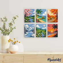 Afbeelding in Gallery-weergave laden, Mini Serie Schilderen op Nummer 15x20cm (6 stuks) - Seizoenen Rond de Wereld
