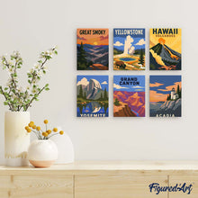 Afbeelding in Gallery-weergave laden, Mini Serie Schilderen op Nummer 15x20cm (6 stuks) - Nationale Parken - Iconisch Amerika