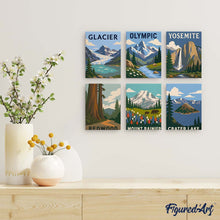 Afbeelding in Gallery-weergave laden, Mini Serie Schilderen op Nummer 15x20cm (6 stuks) - Nationale Parken - Pacifische Kust en Cascades
