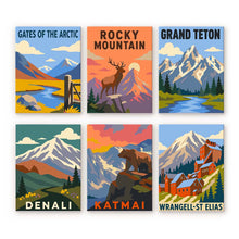 Afbeelding in Gallery-weergave laden, Mini Serie Schilderen op Nummer 15x20cm (6 stuks) - Nationale Parken - Alaska en Noordelijke Rocky Mountains