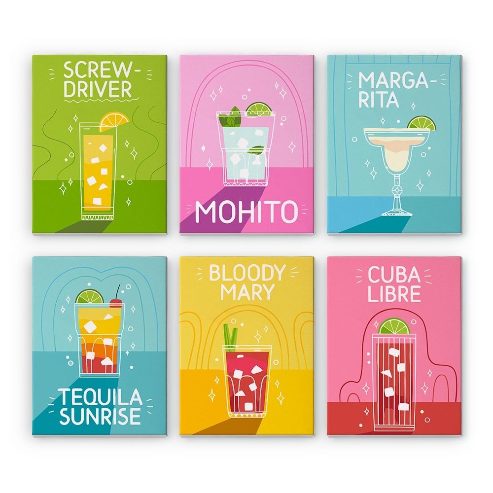 Schilderen op nummer – Set van 6 doeken | Beroemde Cocktails