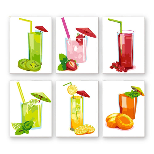 Schilderen op nummer – Set van 6 doeken | Verse Fruitsappen