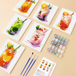 Schilderen op nummer – Set van 6 doeken | Fruitige Mason Jar Dranken