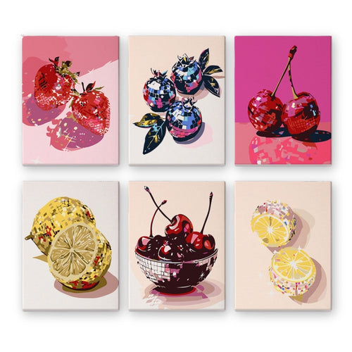 Schilderen op nummer – Set van 6 doeken | Disco Fruit