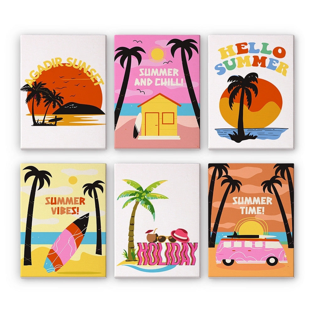 Schilderen op nummer – Set van 6 doeken | Zomer Strandposters