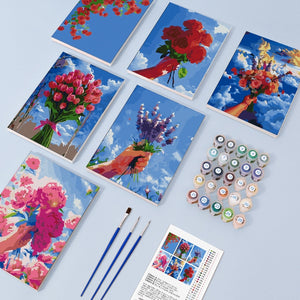 Schilderen op nummer – Set van 6 doeken | Bloemenboeketten in de Lucht