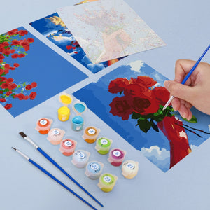 Schilderen op nummer – Set van 6 doeken | Bloemenboeketten in de Lucht