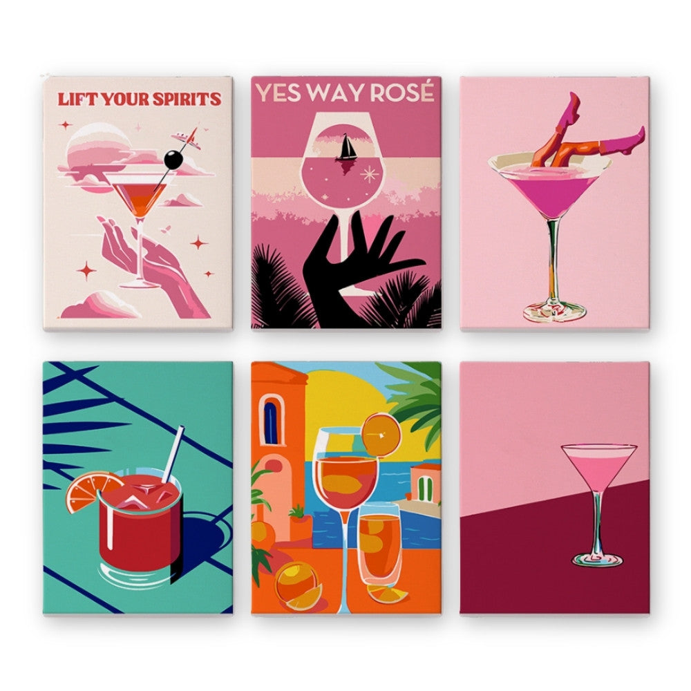 Schilderen op nummer – Set van 6 doeken | Chique Cocktailposters