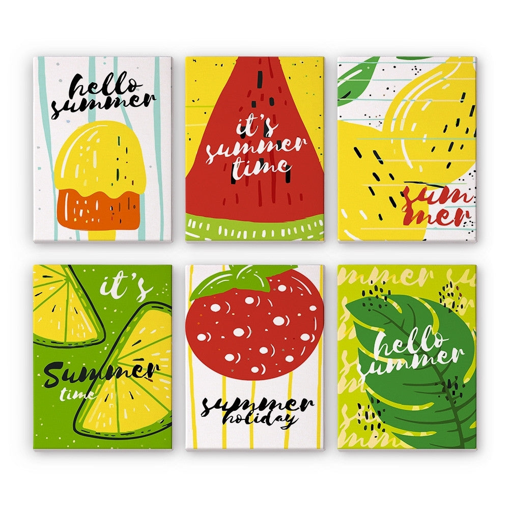 Schilderen op nummer – Set van 6 doeken | Zomerse Fruitillustraties