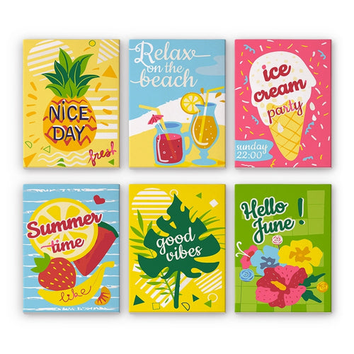 Schilderen op nummer – Set van 6 doeken | Good Vibes Zomer