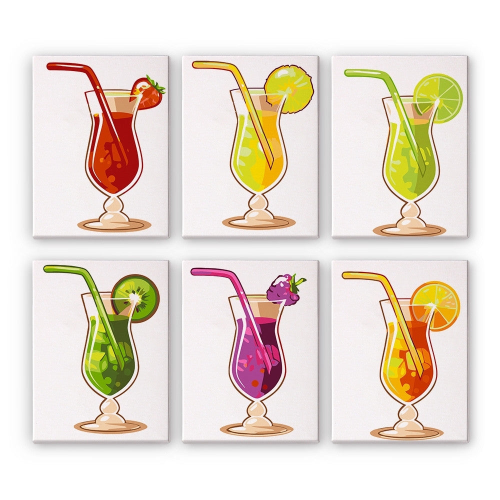 Schilderen op nummer – Set van 6 doeken | Fruitige Cocktails