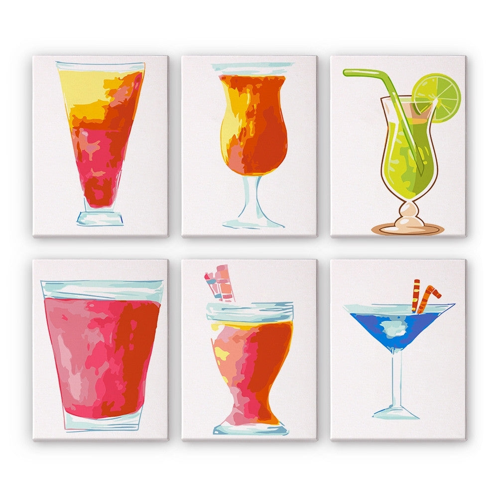 Schilderen op nummer – Set van 6 doeken | Kleurrijke Cocktails