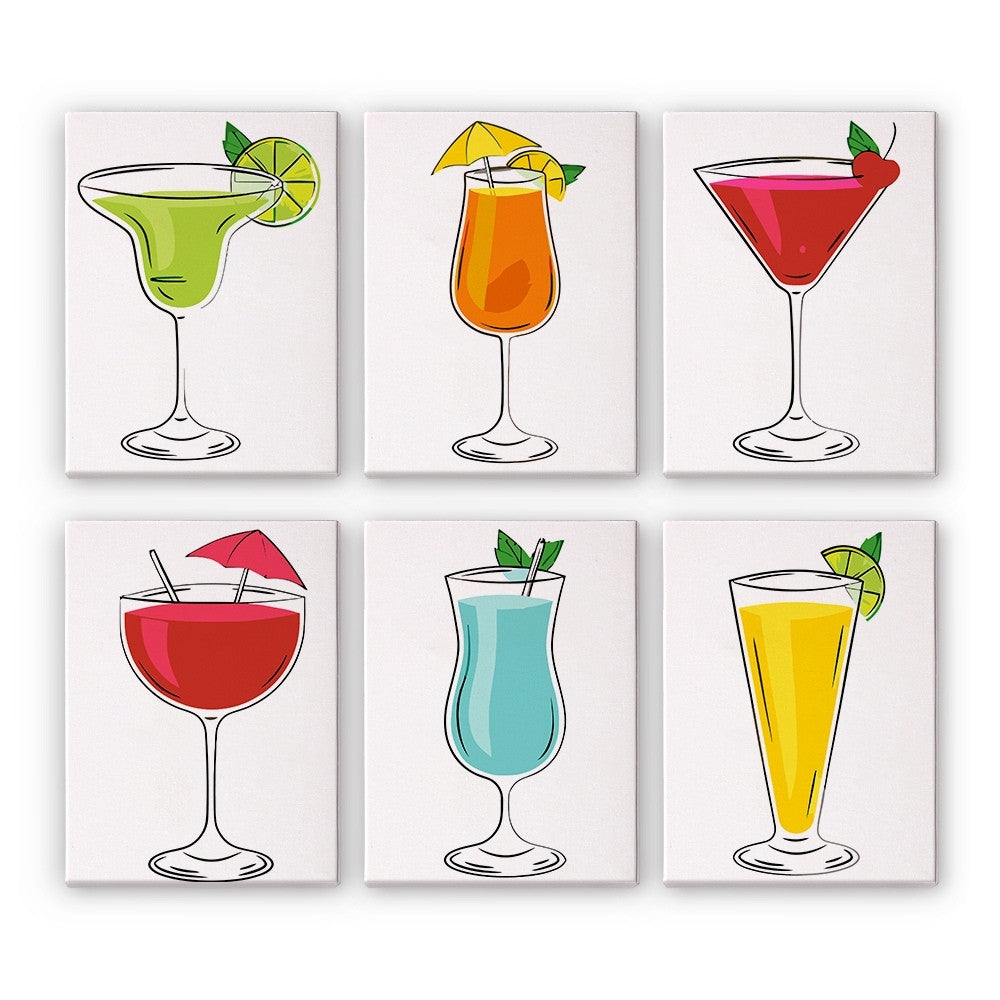 Schilderen op nummer – Set van 6 doeken | Klassieke Cocktails