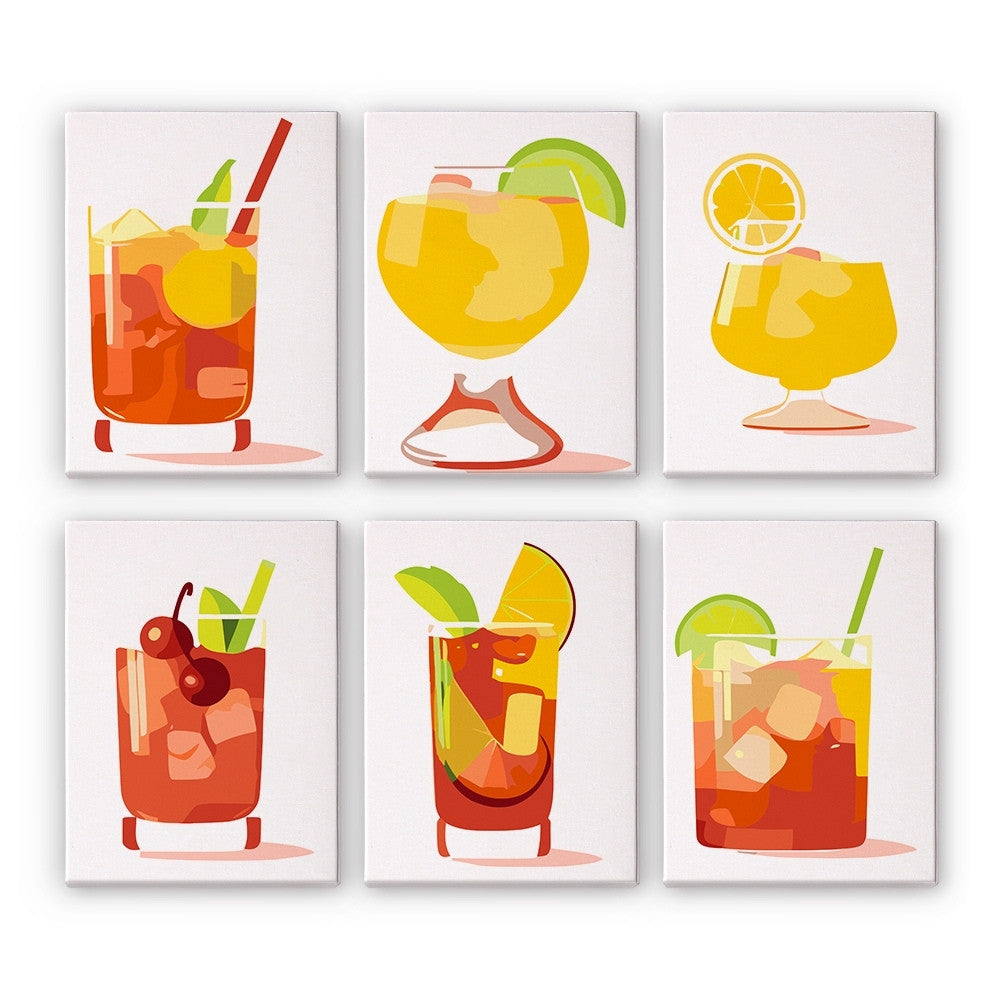 Schilderen op nummer – Set van 6 doeken | Tropische Cocktails