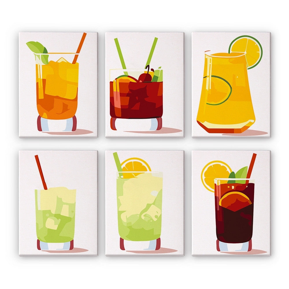 Schilderen op nummer – Set van 6 doeken | Levendige Zomercocktails