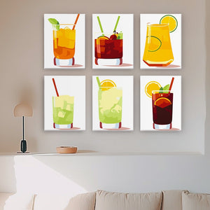 Schilderen op nummer – Set van 6 doeken | Levendige Zomercocktails