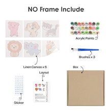 Afbeelding in Gallery-weergave laden, Schilderen op nummer – Set van 6 doeken | Schattige Dieren