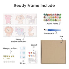 Afbeelding in Gallery-weergave laden, Schilderen op nummer – Set van 6 doeken | Schattige Dieren