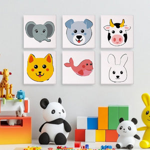 Schilderen op nummer – Set van 6 doeken | Schattige Dierengezichten