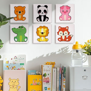 Schilderen op nummer – Set van 6 doeken | Schattige Dierfiguren
