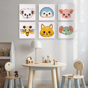 Schilderen op nummer – Set van 6 doeken | Schattige Dierengezichten 2