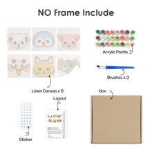 Afbeelding in Gallery-weergave laden, Schilderen op nummer – Set van 6 doeken | Schattige Dierengezichten 2