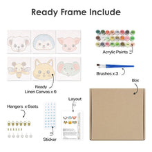 Afbeelding in Gallery-weergave laden, Schilderen op nummer – Set van 6 doeken | Schattige Dierengezichten 2