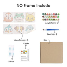 Afbeelding in Gallery-weergave laden, Schilderen op nummer – Set van 6 doeken | Schattige Dierengezichten 3