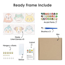 Afbeelding in Gallery-weergave laden, Schilderen op nummer – Set van 6 doeken | Schattige Dierengezichten 3