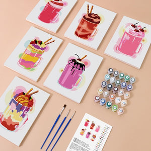 Schilderen op nummer – Set van 6 doeken | Kleurrijke Milkshakes