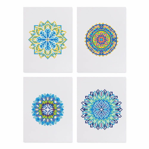 Mini Diamond Painting 15x20cm (4 stuks) - Kristallen Mandala's in Blauw
