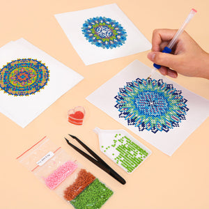 Mini Diamond Painting 15x20cm (4 stuks) - Kristallen Mandala's in Blauw