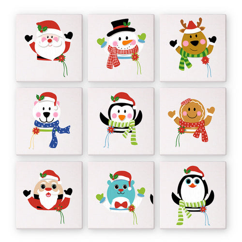 Mini Schilderen op Nummer 15x15cm (9 stuks) - Schattige Kerstpersonages