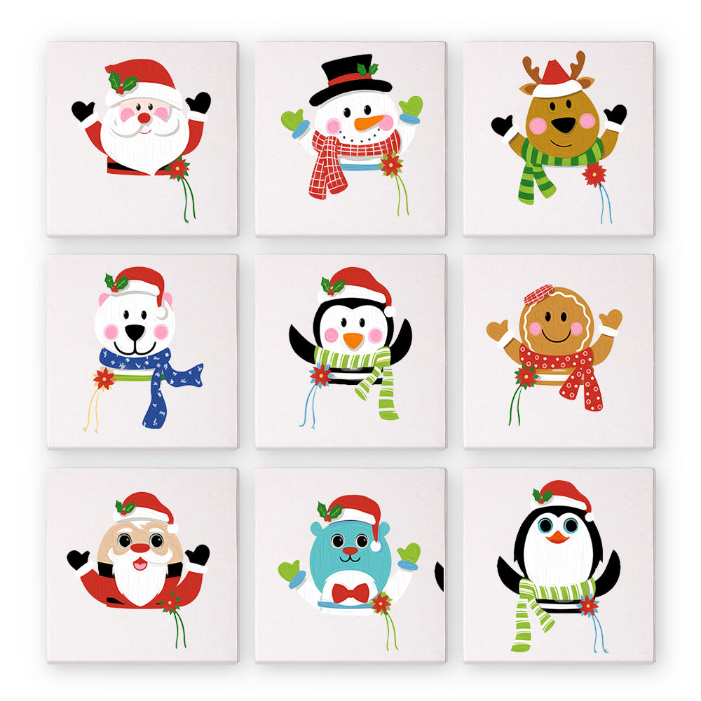 Mini Schilderen op Nummer 15x15cm (9 stuks) - Schattige Kerstpersonages