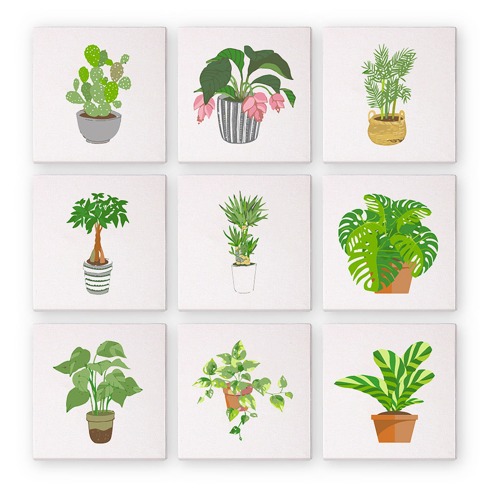 Mini Schilderen op Nummer 15x15cm (9 stuks) - Moderne Plantaardige Kunst