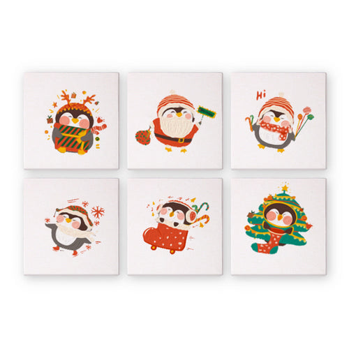Mini Schilderen op Nummer 15x15cm (6 stuks) - Winter Kerst Pinguïn