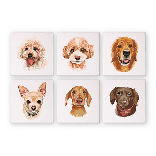 Mini Schilderen op Nummer 15x15cm (6 stuks) - Schattige Honden