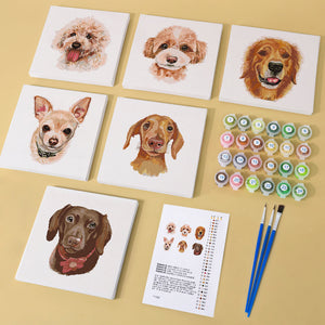 Mini Schilderen op Nummer 15x15cm (6 stuks) - Schattige Honden