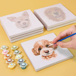 Mini Schilderen op Nummer 15x15cm (6 stuks) - Schattige Honden