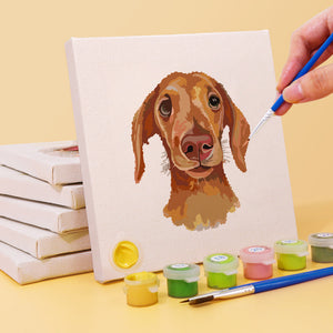 Mini Schilderen op Nummer 15x15cm (6 stuks) - Schattige Honden