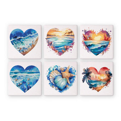 Mini Schilderen op Nummer 15x15cm (6 stuks) - Romantische Strandscènes