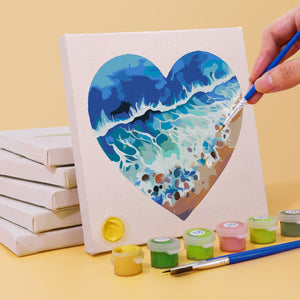 Mini Schilderen op Nummer 15x15cm (6 stuks) - Romantische Strandscènes