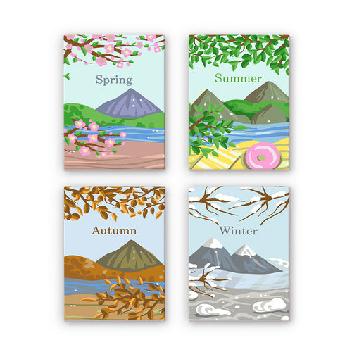 Mini Schilderen op Nummer 15x20cm (4 stuks) - Artistiek Kit Lente Zomer Herfst Winter