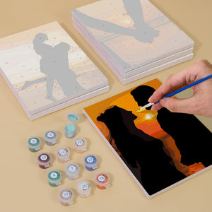 Mini Schilderen op Nummer 15x20cm (6 stuks) - Romantische Zonsondergang Silhouetten