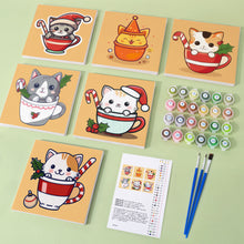 Afbeelding in Gallery-weergave laden, Mini Schilderen op Nummer 20x20cm (6 stuks) - Kerstkatten in Bekers