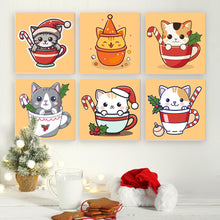 Afbeelding in Gallery-weergave laden, Mini Schilderen op Nummer 20x20cm (6 stuks) - Kerstkatten in Bekers