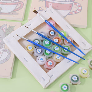 Mini Schilderen op Nummer 20x20cm (6 stuks) - Kerstkatten in Bekers