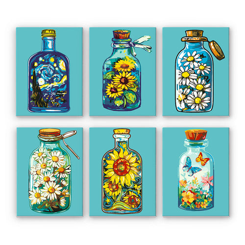 Mini Schilderen op Nummer 15x20cm (6 stuks) - Serie Magische Glazen Flessen
