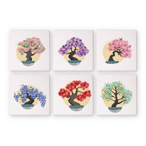 Mini Schilderen op Nummer 15x15cm (6 stuks) - Seizoensgebonden Bonsai