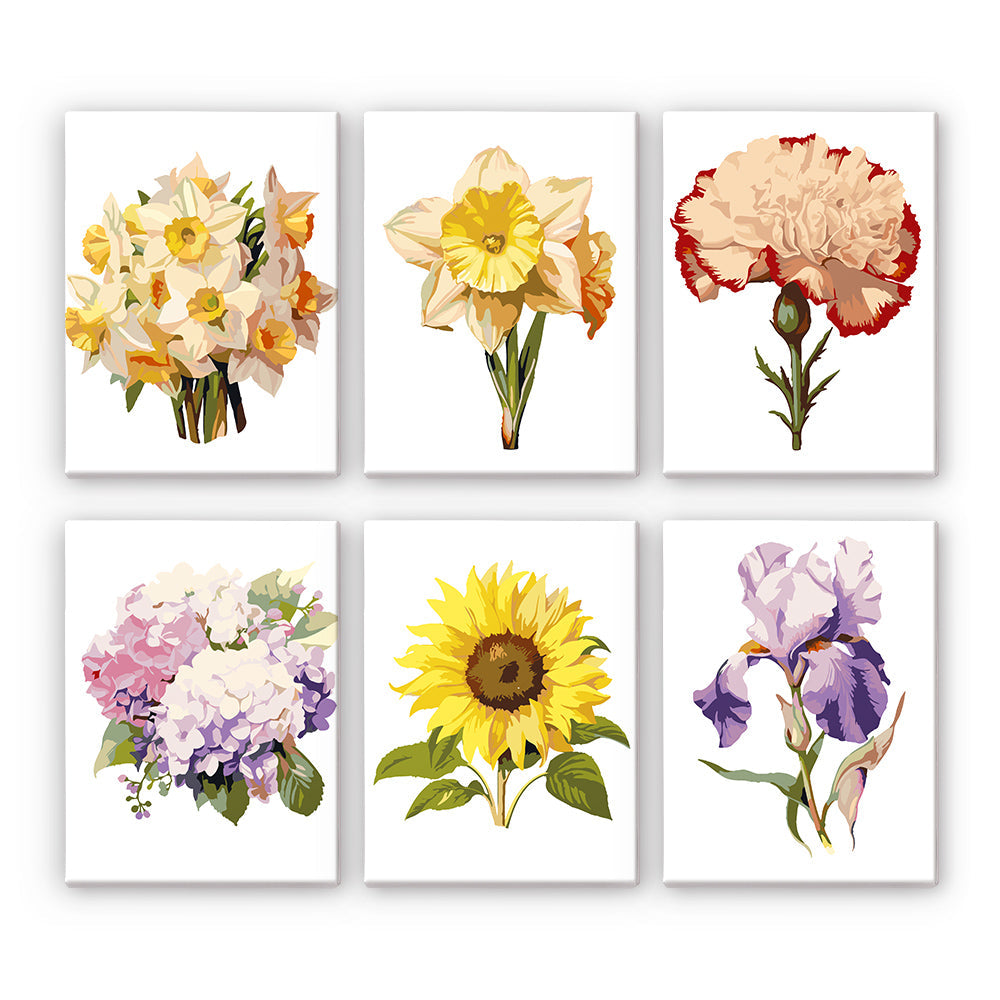 Mini Schilderen op Nummer 15x20cm (6 stuks) - Bloemenreis